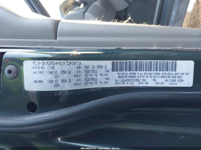 2000 Jeep Grand Cherokee Laredo VIN: 1J4GW48S8YC219934 Lot: 44034112