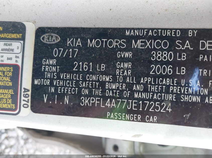 2018 Kia Forte Lx VIN: 3KPFL4A77JE172524 Lot: 44036255