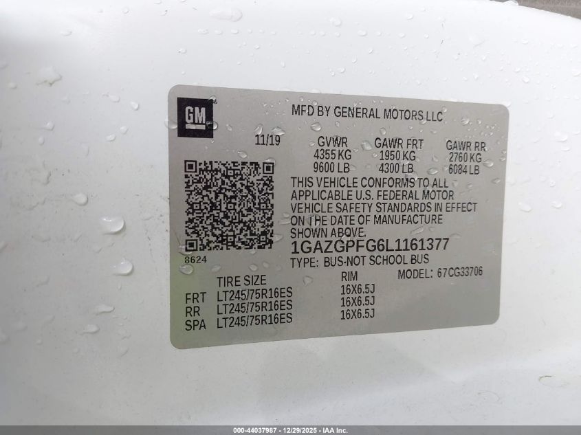 2020 Chevrolet Express 2500 - 1GAZGPFG6L1161377