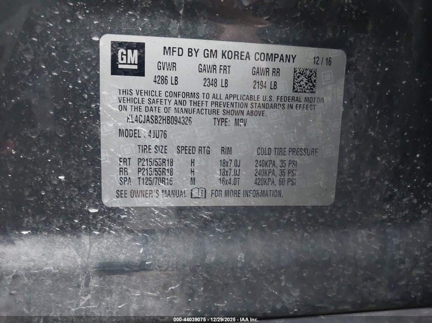 VIN KL4CJASB2HB094326 2017 BUICK ENCORE PREFERRED