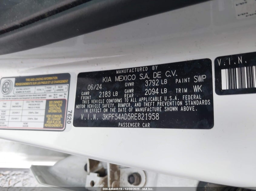 2024 Kia Forte Gt-Line VIN: 3KPF54AD5RE821958 Lot: 44040519