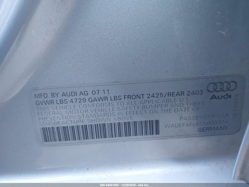 WAUEFAFL6CN003324 2012 Audi A4 2.0 2.0T Premium silver