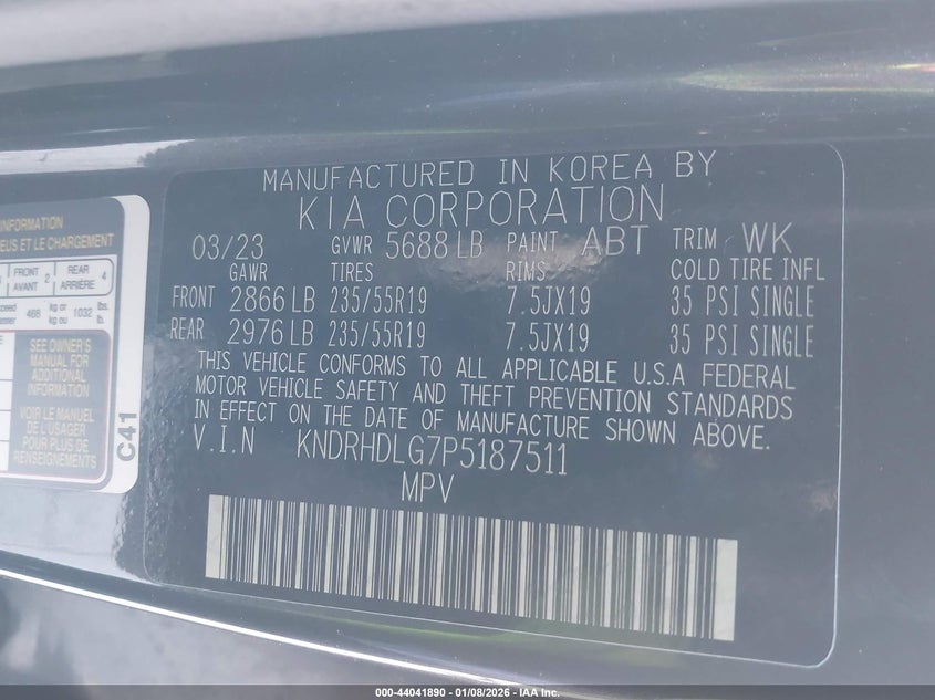 KIA SORENTO HYBRID 2023 VIN KNDRHDLG7P5187511