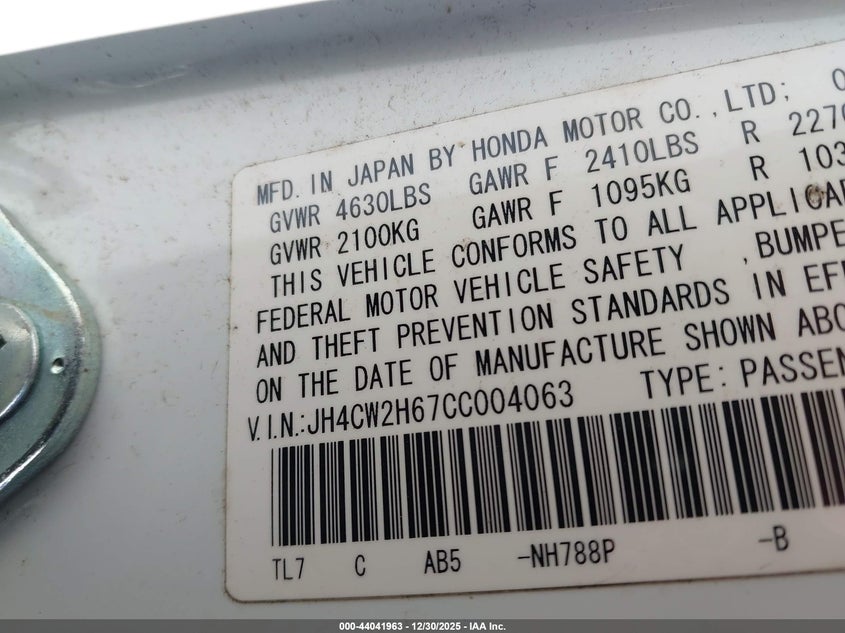 2012 Acura Tsx 2.4 white Lot 111044041963 Vin JH4CW2H67CC004063