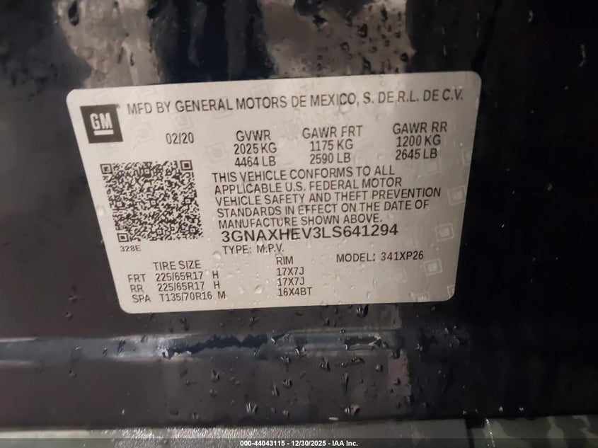 VIN 3GNAXHEV3LS641294 2020 CHEVROLET EQUINOX FWD LS