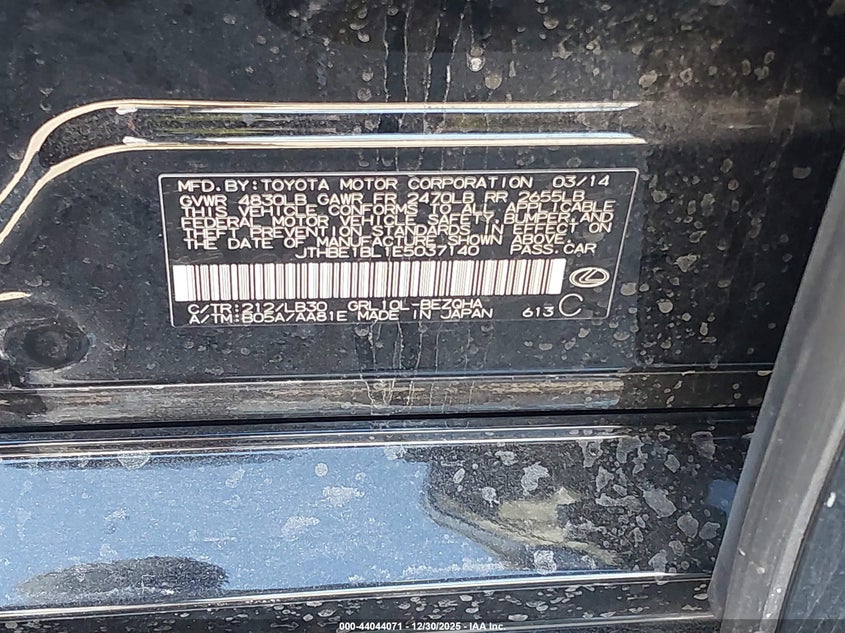 2014 Lexus Gs 350 VIN: JTHBE1BL1E5037140 Lot: 44044071