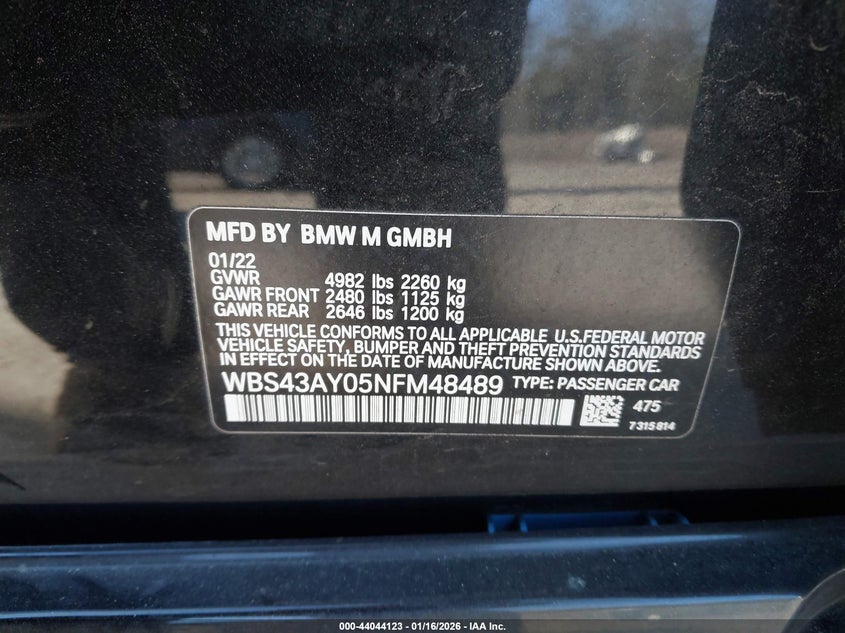 VIN: WBS43AY05NFM48489 2022 BMW M3 COMPETITION XDRIVE