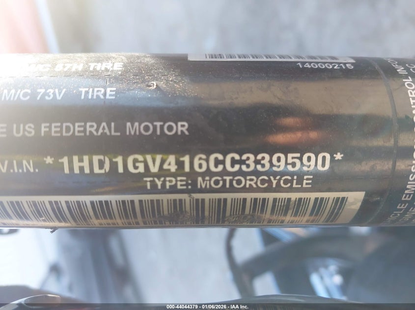 2012 Harley-Davidson Fxdc Dyna Super Glide VIN: 1HD1GV416CC339590 Lot: 44044379