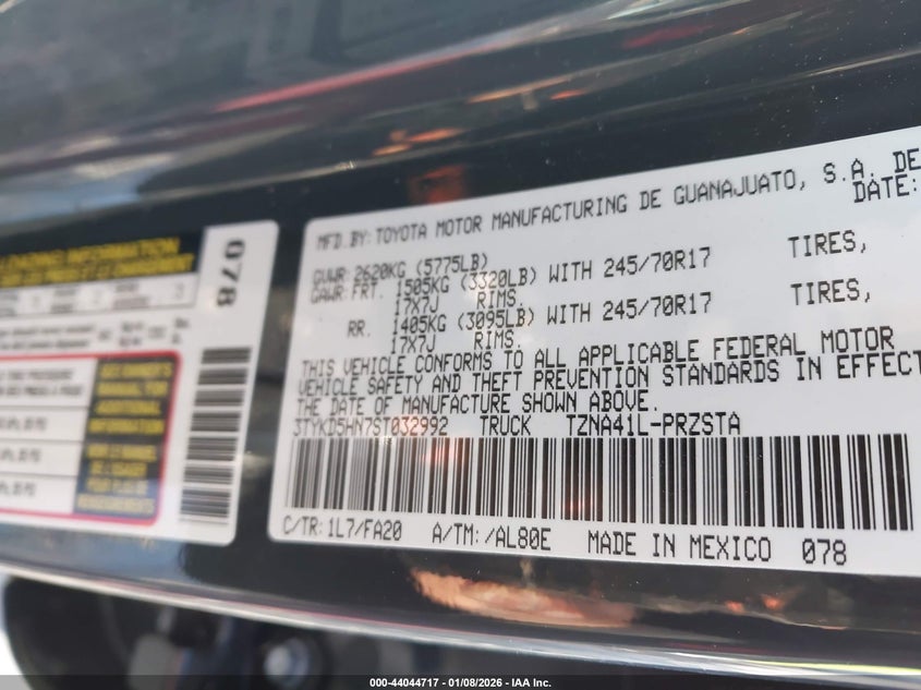 VIN 3TYKD5HN7ST032992 2025 TOYOTA TACOMA SR