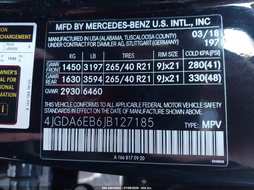 VIN 4JGDA6EB6JB127185 2018 MERCEDES-BENZ AMG GLE 43 4MATIC