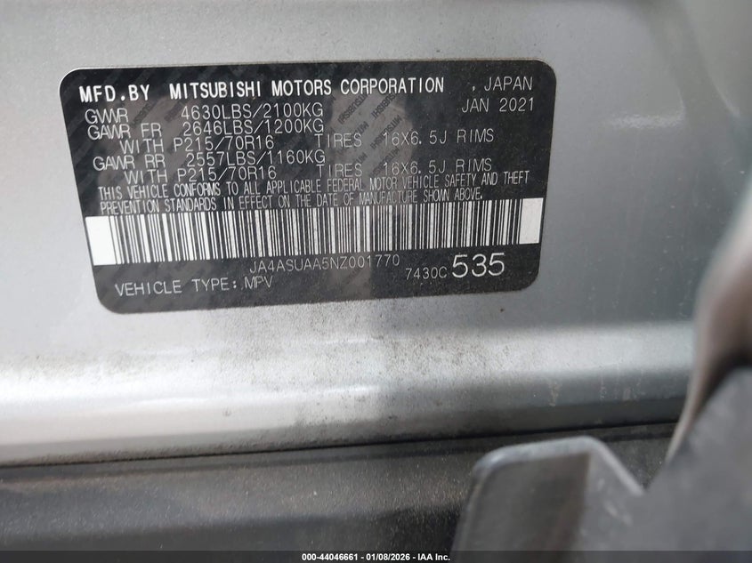 2022 Mitsubishi Eclipse Cross Es VIN: JA4ASUAA5NZ001770 Lot: 44046661