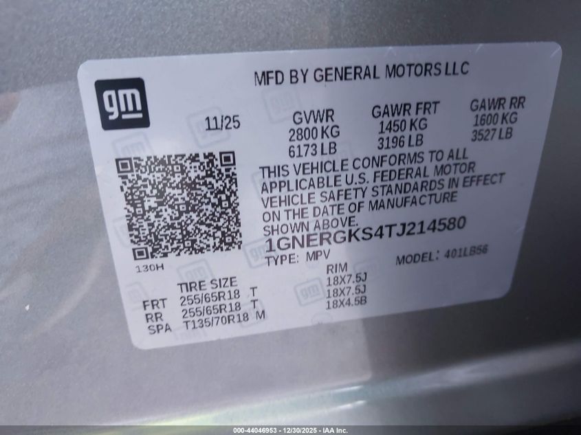 2026 Chevrolet Traverse - 1GNERGKS4TJ214580