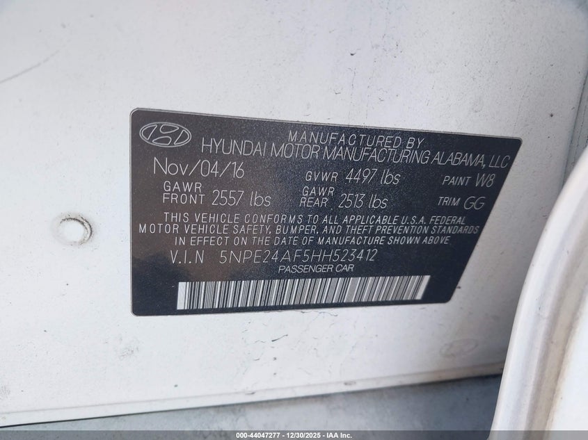 VIN 5NPE24AF5HH523412 2017 HYUNDAI SONATA