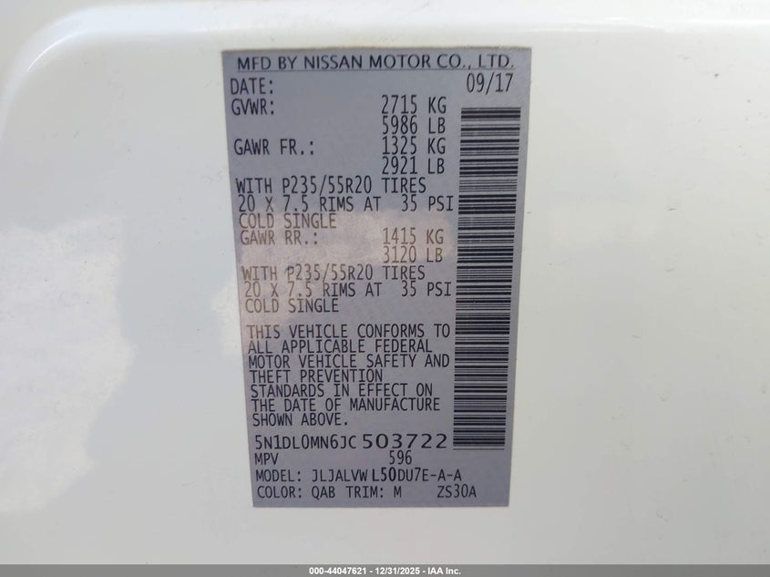 2018 Infiniti Qx60 VIN: 5N1DL0MN6JC503722 Lot: 44047621