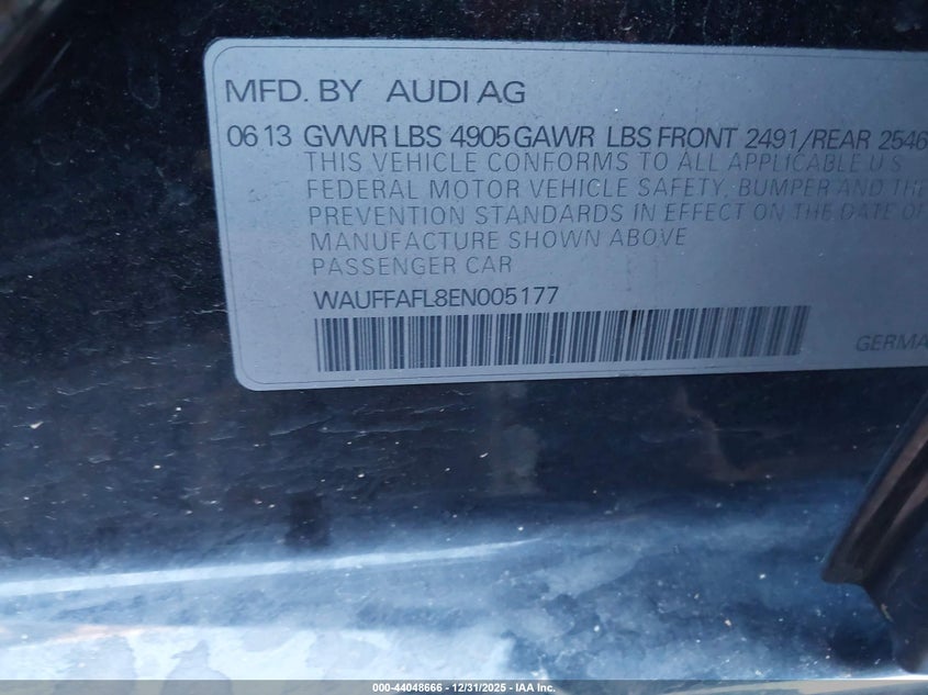 2014 Audi A4 2.0T Premium VIN: WAUFFAFL8EN005177 Lot: 44048666