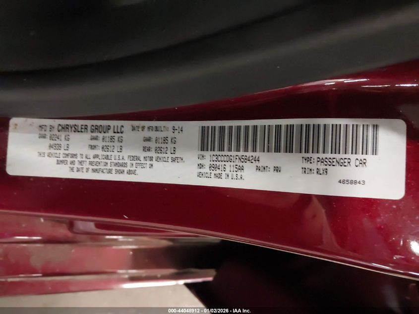 2015 Chrysler 200 S VIN: 1C3CCCDG1FN584244 Lot: 44048912