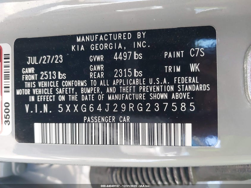 VIN 5XXG64J29RG237585 2024 KIA K5 GT-LINE