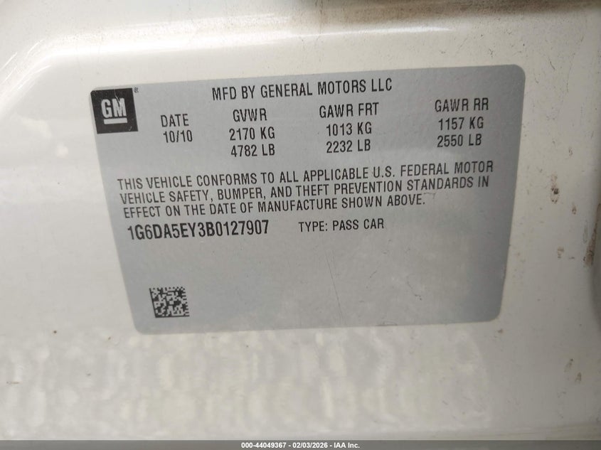 2011 Cadillac Cts Standard VIN: 1G6DA5EY3B0127907 Lot: 44049367