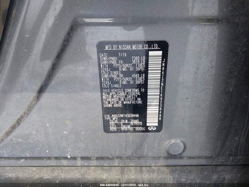 2019 Infiniti Qx80 Luxe VIN: JN8AZ2NE1K9238498 Lot: 44050830