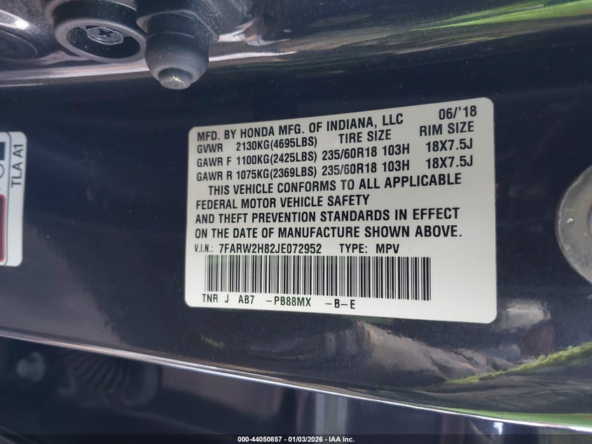 VIN 7FARW2H82JE072952 2018 HONDA CR-V EX-L/EX-L NAVI