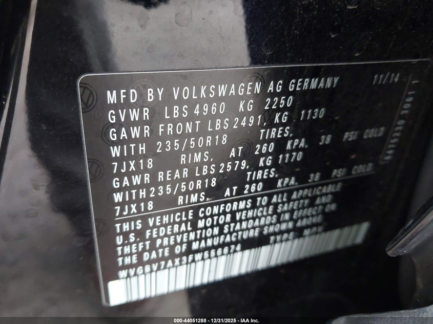 2015 Volkswagen Tiguan Se VIN: WVGBV7AX3FW556674 Lot: 44051288