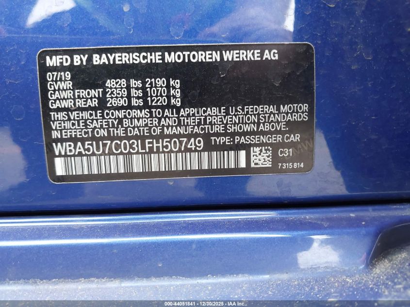 2020 BMW 3 Series - WBA5U7C03LFH50749