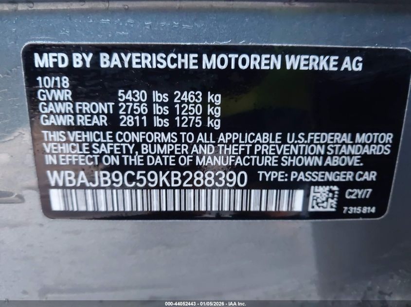 2019 BMW M550I xDrive VIN: WBAJB9C59KB288390 Lot: 44052443