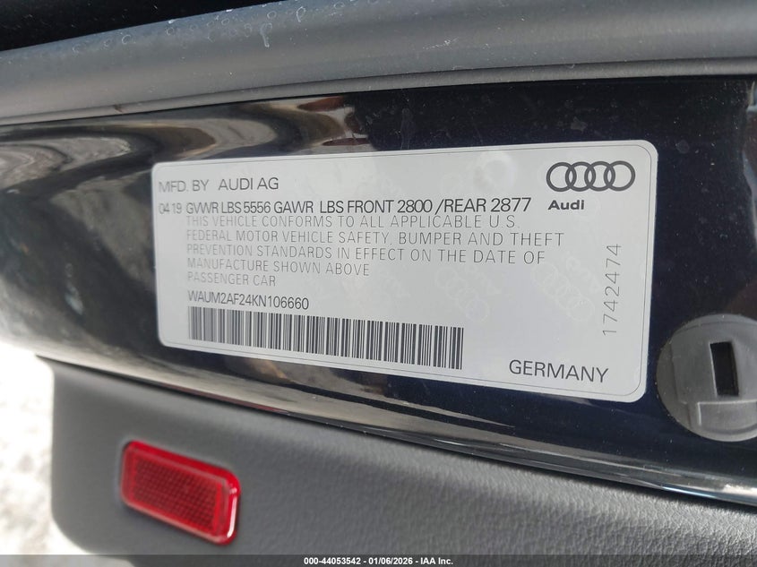VIN WAUM2AF24KN106660 2019 AUDI A6 55 PREMIUM