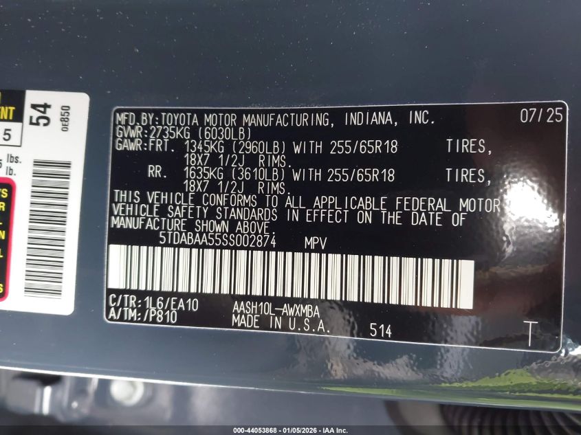 2025 Toyota Highlander - 5TDABAA55SS002874