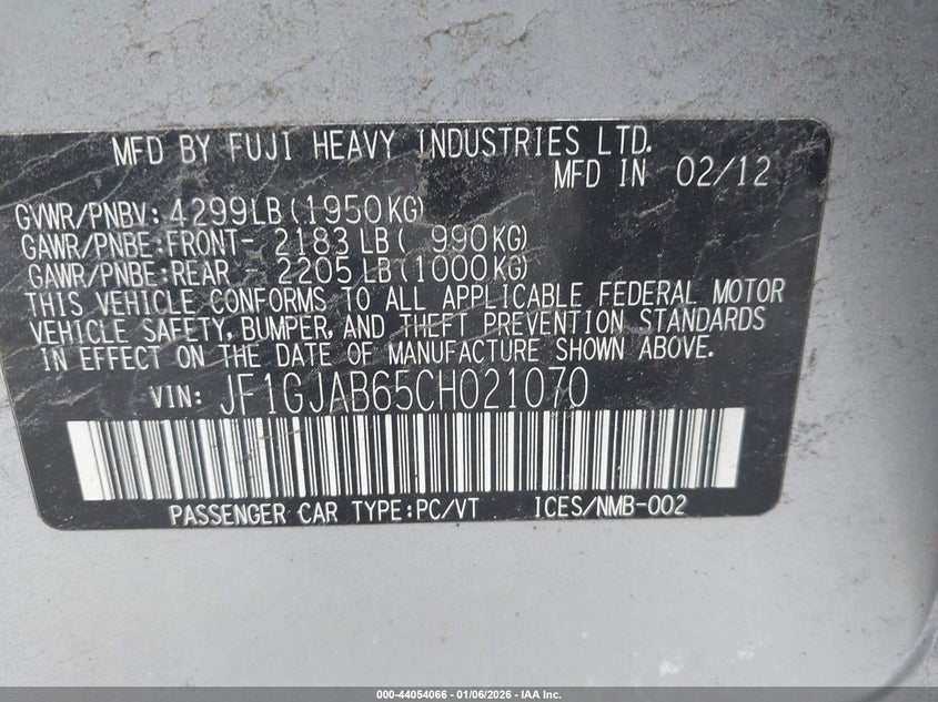 2012 Subaru Impreza 2.0 2.0i Premium Silver Lot 111044054066 Vin JF1GJAB65CH021070