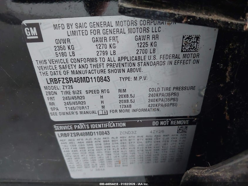 2021 BUICK ENVISION 2.0L I-4 DI, DOHC, V(VIN: LRBFZSR48MD110843