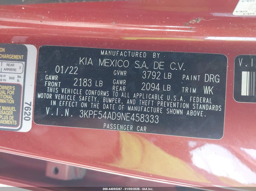 VIN 3KPF54AD9NE458333 2022 KIA FORTE GT-LINE