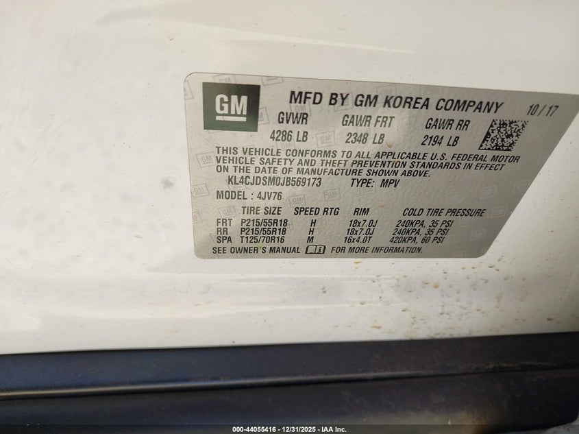 VIN KL4CJDSM0JB569173 2018 BUICK ENCORE PREMIUM