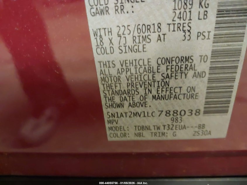 VIN 5N1AT2MV1LC788038 2020 NISSAN ROGUE SV INTELLIGENT AWD