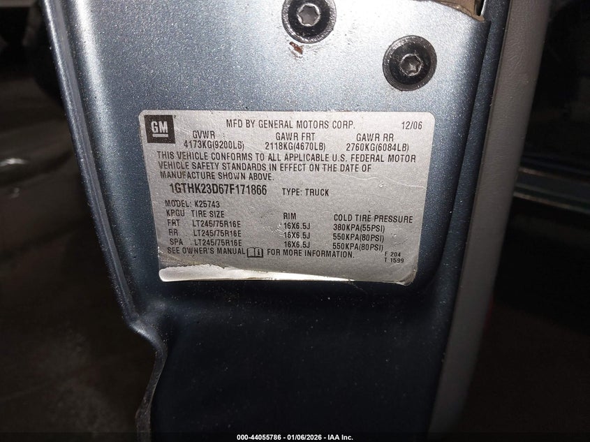 2007 GMC Sierra 2500Hd Classic Slt VIN: 1GTHK23D67F171866 Lot: 44055786