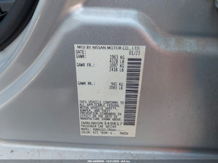 2023 Nissan Altima S Fwd VIN: 1N4BL4BV1PN349817 Lot: 44056056