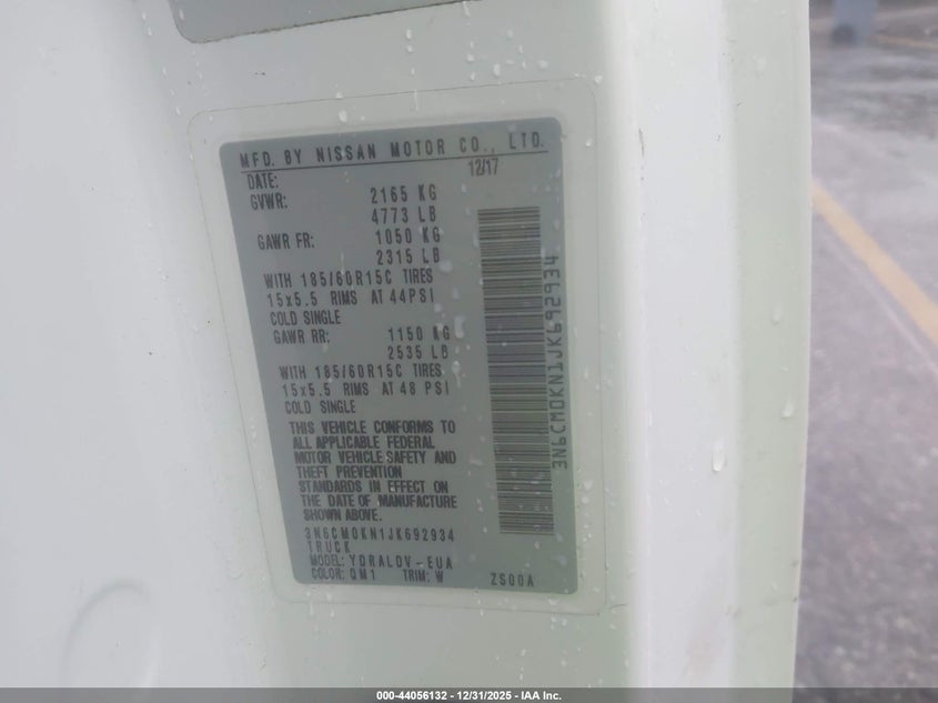 2018 Nissan Nv200 S VIN: 3N6CM0KN1JK692934 Lot: 44056132