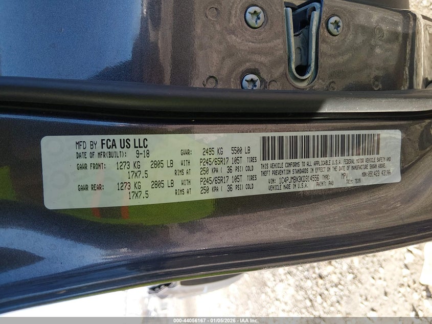 VIN 1C4PJMBX3KD314556 2019 JEEP CHEROKEE TRAILHAWK 4X4