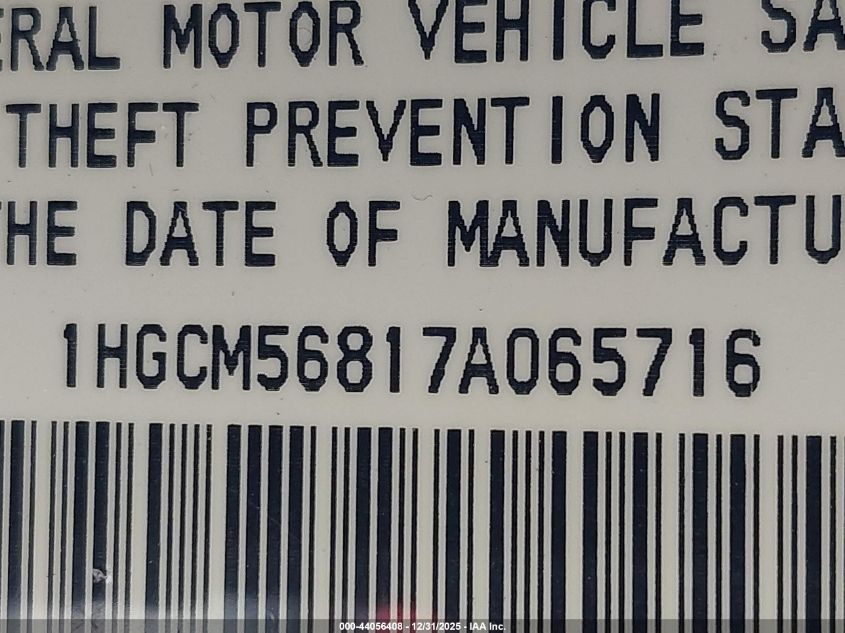 2007 Honda Accord 2.4 Ex VIN: 1HGCM56817A065716 Lot: 44056408