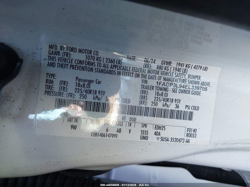 2014 Ford Focus St VIN: 1FADP3L94EL339705 Lot: 44056606