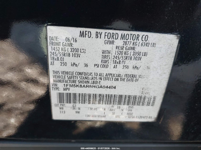 VIN 1FM5K8AR6HGA04404 2017 FORD UTILITY POLICE INTERCEPTOR