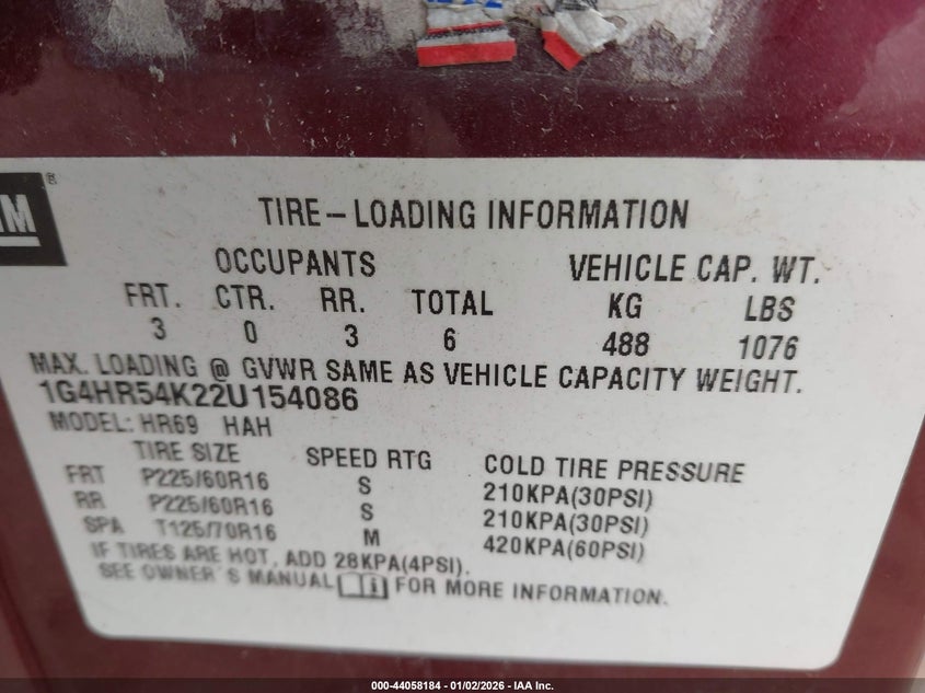 2002 Buick Lesabre Limited VIN: 1G4HR54K22U154086 Lot: 44058184