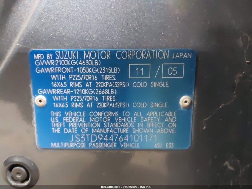 2006 Suzuki Grand Vitara Xsport VIN: JS3TD944764101171 Lot: 44058352