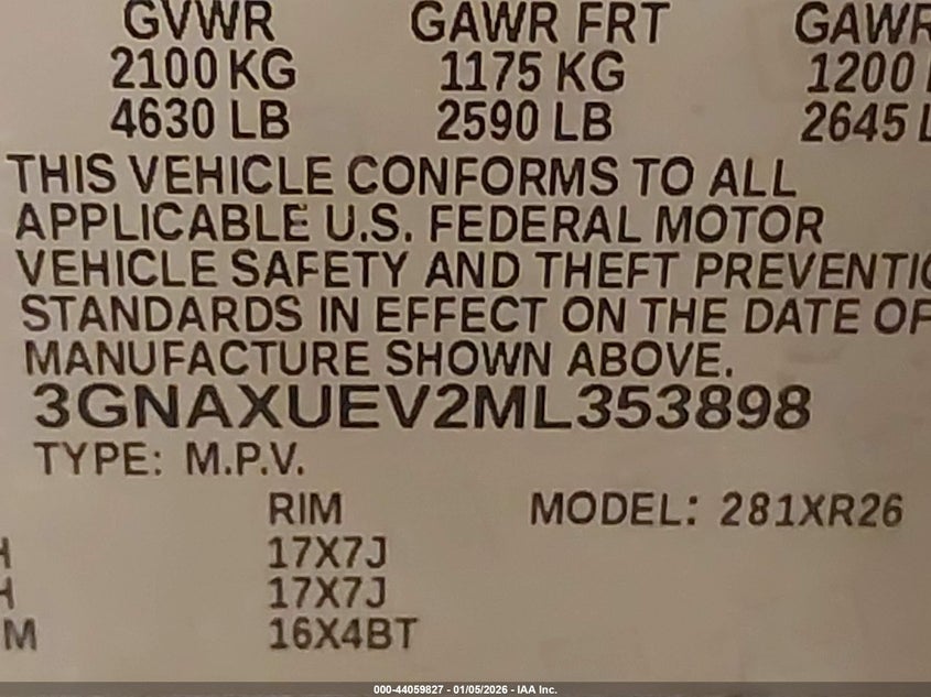 VIN 3GNAXUEV2ML353898 2021 CHEVROLET EQUINOX AWD LT