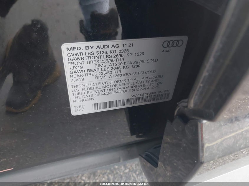 VIN WA1EECF39N1051891 2022 AUDI Q3 PREMIUM PLUS 45 TFSI S LINE QUATTRO TIPTRONIC