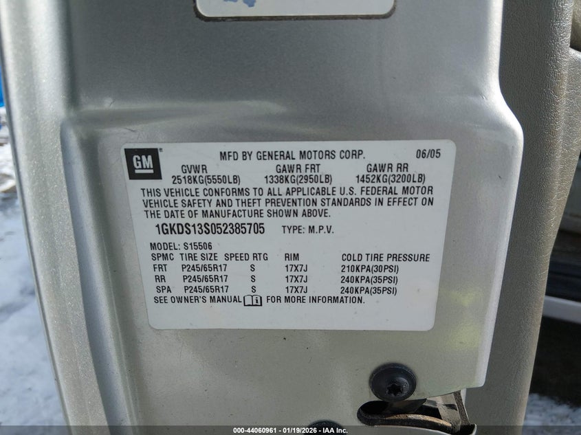 2005 GMC Envoy Sle VIN: 1GKDS13S052385705 Lot: 44060961