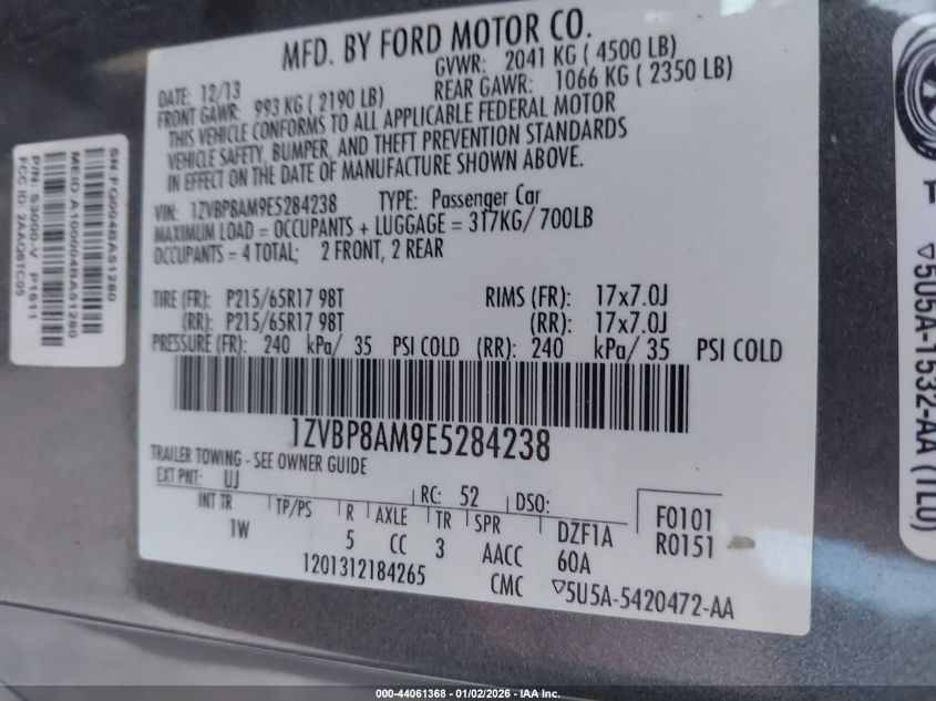 2014 Ford Mustang V6 VIN: 1ZVBP8AM9E5284238 Lot: 44061368