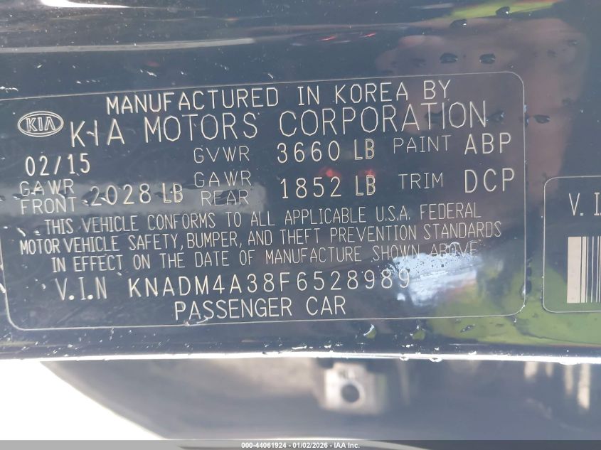 2015 Kia Rio Lx VIN: KNADM4A38F6528989 Lot: 44061924