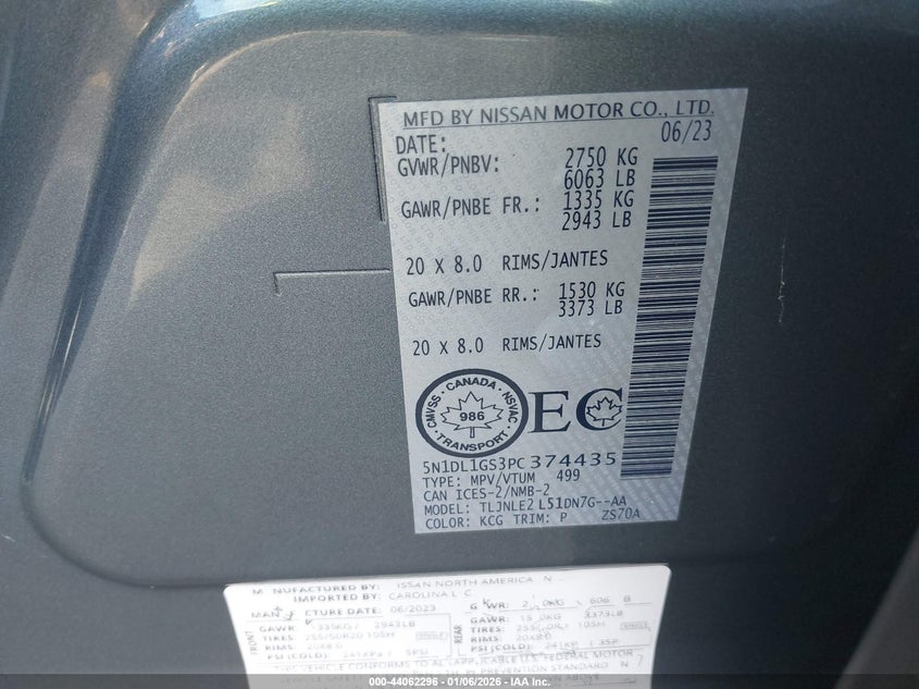 VIN 5N1DL1GS3PC374435 2023 INFINITI QX60 SENSORY AWD