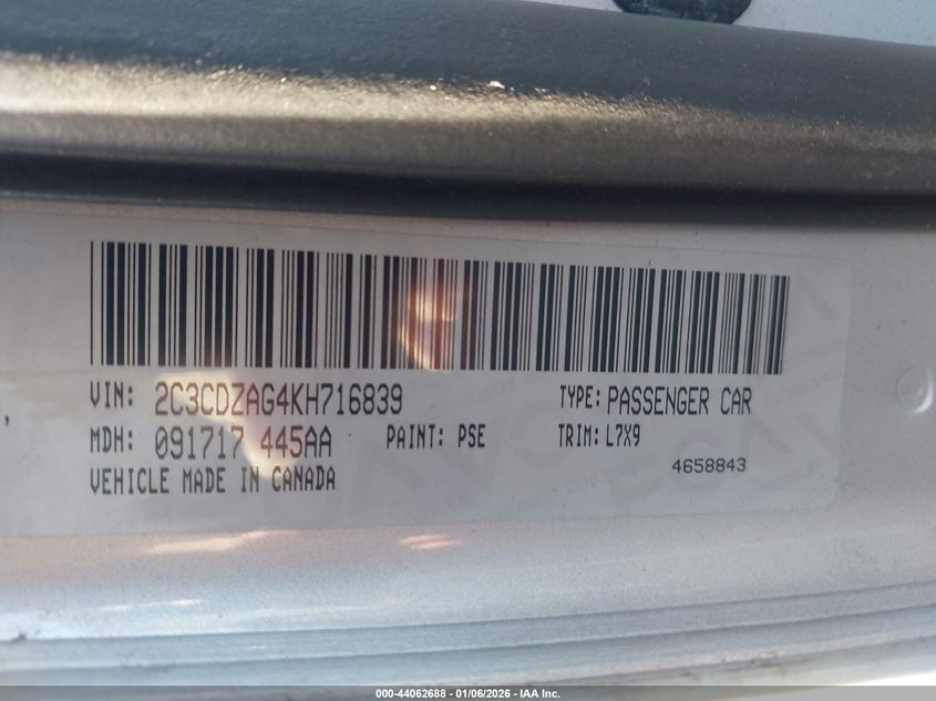 VIN 2C3CDZAG4KH716839 2019 DODGE CHALLENGER SXT